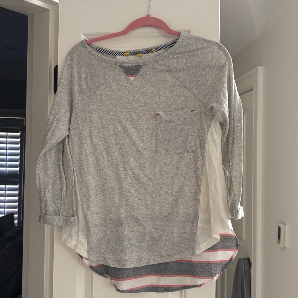 Anthropologie Gray and White Long Sleeve Tee
